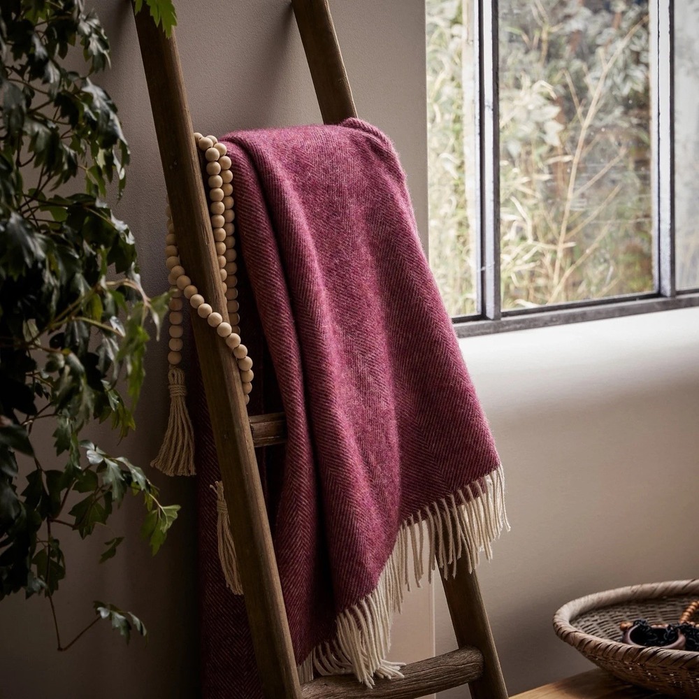 Woolroom Herringbone Shetland Wool Throw - Berry NEW IN BAG. 100% Shetland Wool
